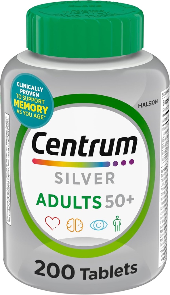 Centrum Silver Multivitamin for Yetişkinler 50 Plus, Multivitamin/Multimineral Supplement, Vitamin D3, B Vitaminleri, Gluten Free, Non-GMO Malzemeler, Supports Memory and Cognition in Yaşlı Yetişkinler - 220 Ct