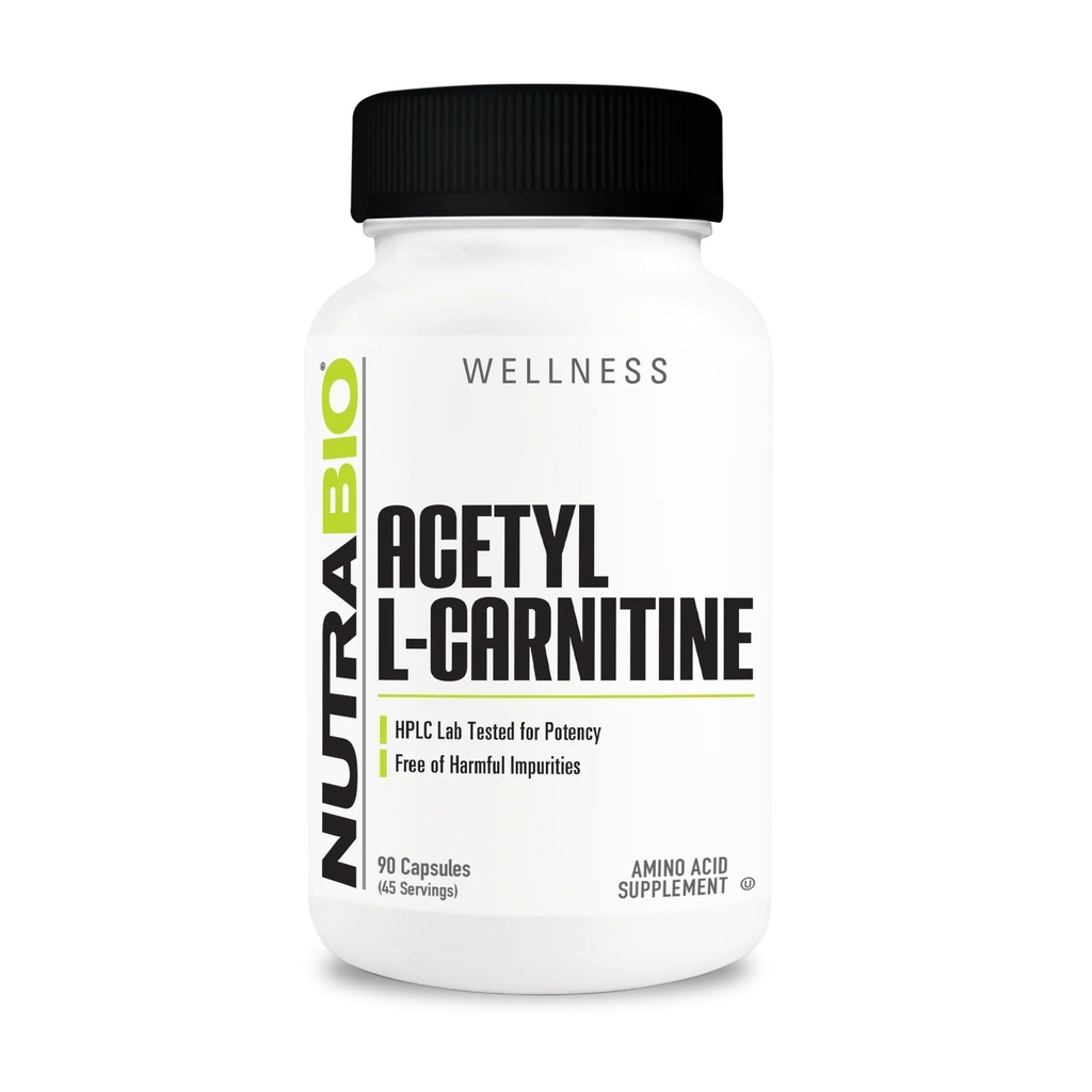 NutraBio Acetyl L-Carnitine (ALCAR) Tamam, 500 mg - Doğal Enerji Üretimi, Metabolik Yönetimi ve Genel Sağlık, 90 Capsules