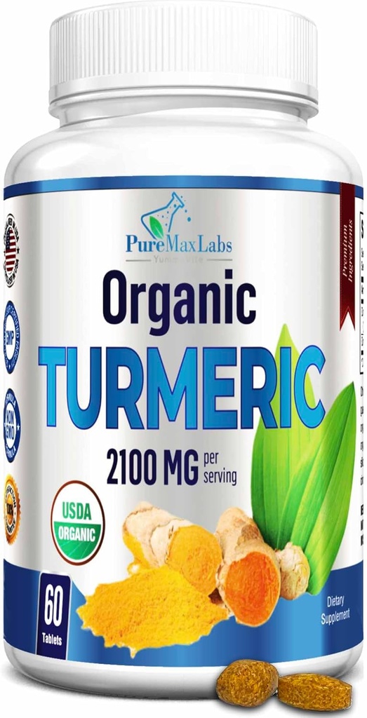 Organik Turmeric - 2100 mg USDA Organik Turmeric Curcumin with Black Pepper, Vegan - 60 Tablet