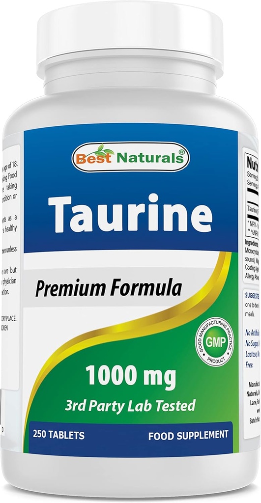 Best Naturals Taurine 1000 mg 250 Tablets - Υποστηρίζει την υγεία των ματιών, την υγιή κυτταρική δραστηριότητα & την καρδιαγγειακή υγεία