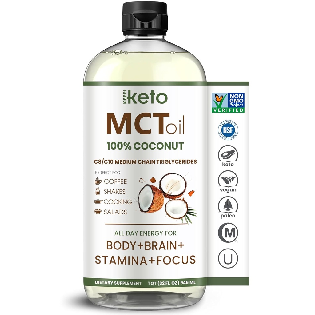 Keppi MCT Petrol - 100'den fazla marina - Flavorless C8 ve C10, Non-GMO, sertifikalı Gluten-Free, Palm Oil Free, Vegan, Kosher, Halal, 32 oz Coconut Oil
