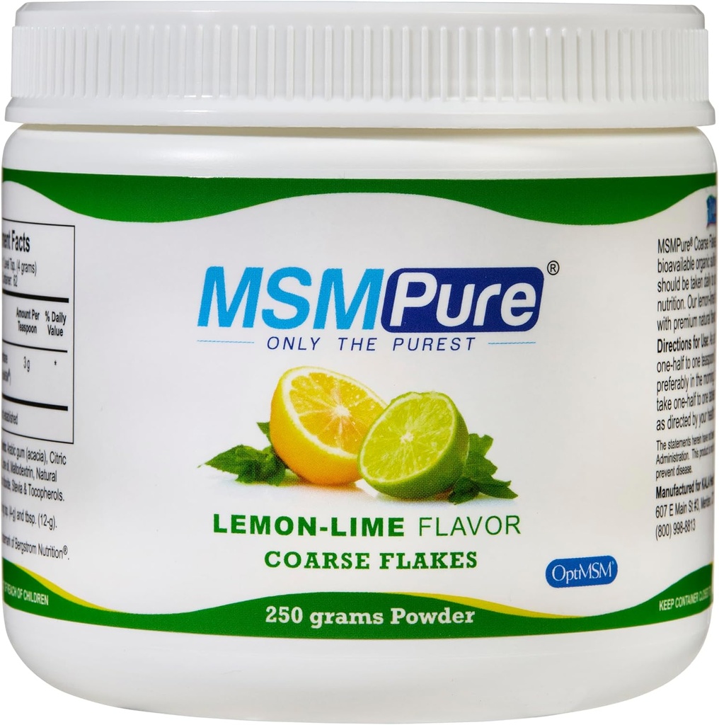 KALA SA MSMPure Lemon Lime Flavored Coarse MSM Toz Flakes - Ortak Flexability, Skin Görünüm ve Saç & Nail Desteği - 8.8 oz, ABD Made, Distilled Crystals