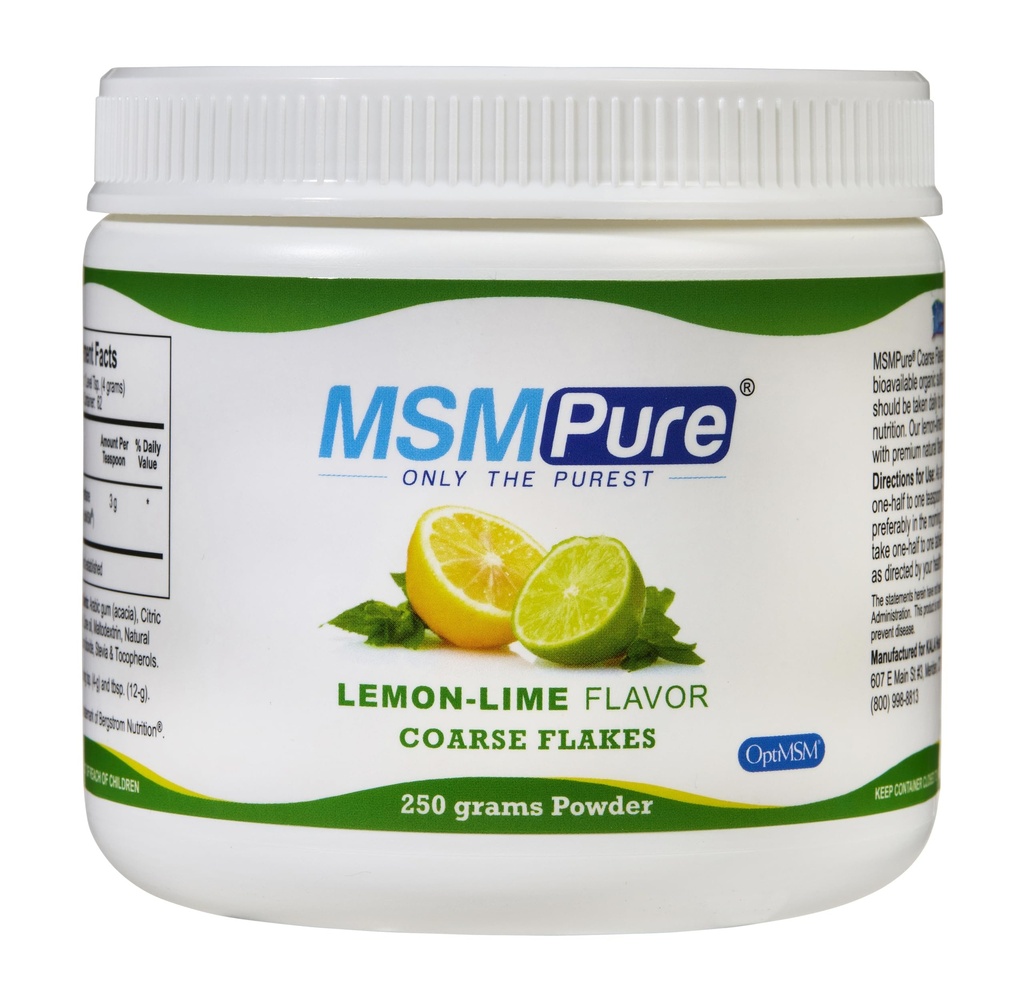 KALA SA MSMPure Lemon Lime Flavored Coarse MSM Toz Flakes - Ortak Flexability, Skin Görünüm ve Saç & Nail Desteği - 8.8 oz, ABD Made, Distilled Crystals