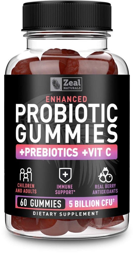Yetişkinler ve Çocuklar için Probiyotik Gummies (60 Kont | 5 Milyar CFU) w/Organic Berry Antioksis & Vitamin C for Immune Support and Digestion gummy- Prebiyotiks and Probiyotiks for women Gummies