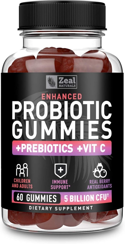 Yetişkinler ve Çocuklar için Probiyotik Gummies (60 Kont | 5 Milyar CFU) w/Organic Berry Antioksis & Vitamin C for Immune Support and Digestion gummy- Prebiyotiks and Probiyotiks for women Gummies