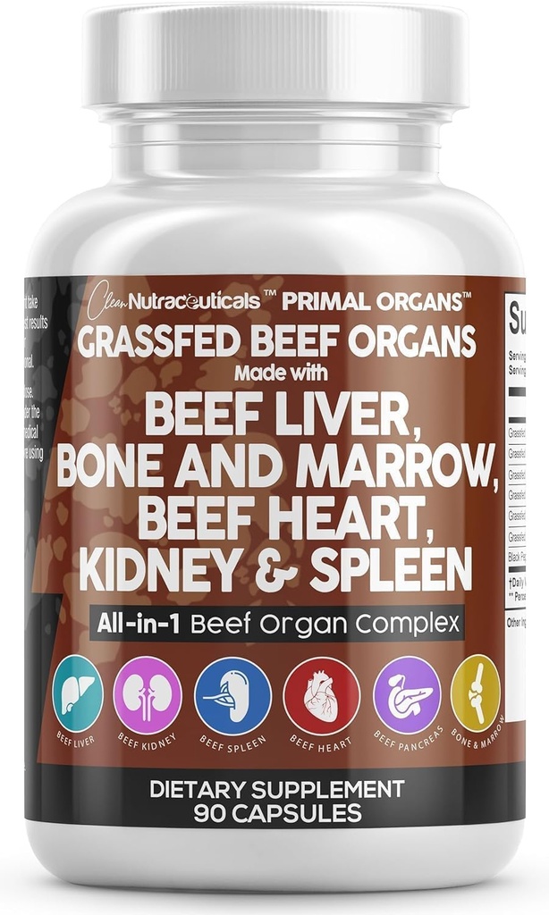 Temiz Nutraceuticals Grass Fed Beef Liver Capsules - Premium Quality Supplement Packed with Desiccated, Beef Heart, Spleen, Pancreas Plus Bone & Marrow Dao Enzyme Pills
