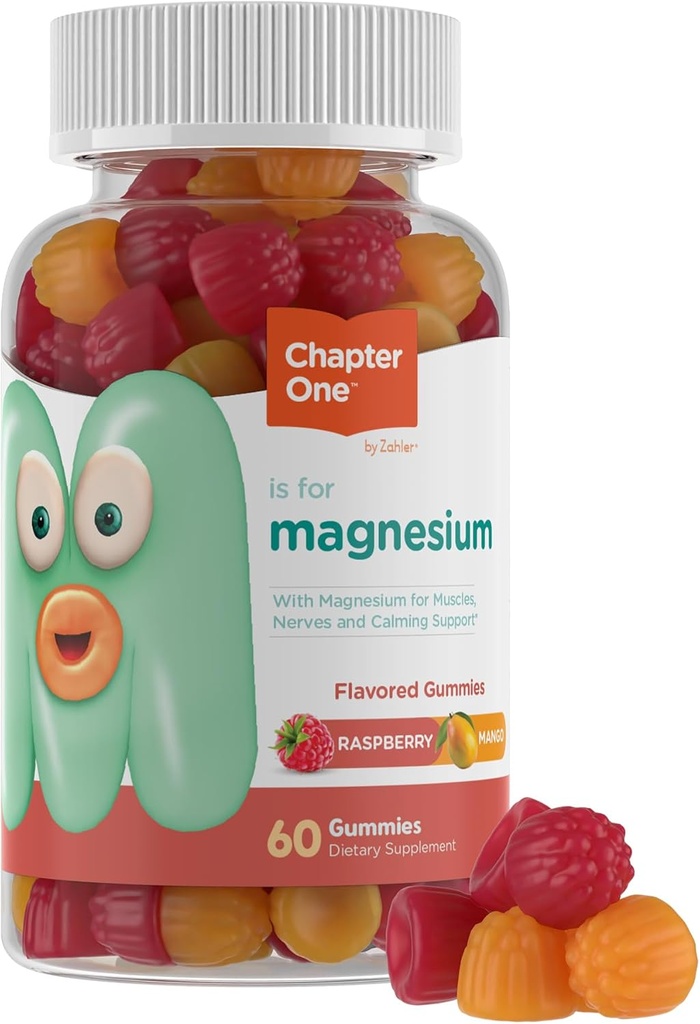 Bölüm One Gmmies, Great Tasting for Kids, Calm Kids, Magnezyum Gummies for Women and Men, Raspberry ve Mango Flavored, sertifikalı Kosher, (60 Flavored Gummies)