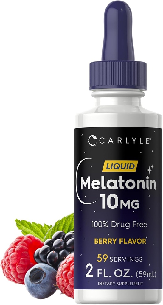 Carlyle Melatonin 10 mg | 2 fl oz Liquid Drops | Berry Flavor | Yetişkinler için | Non-GMO, Vegetarian Supplement