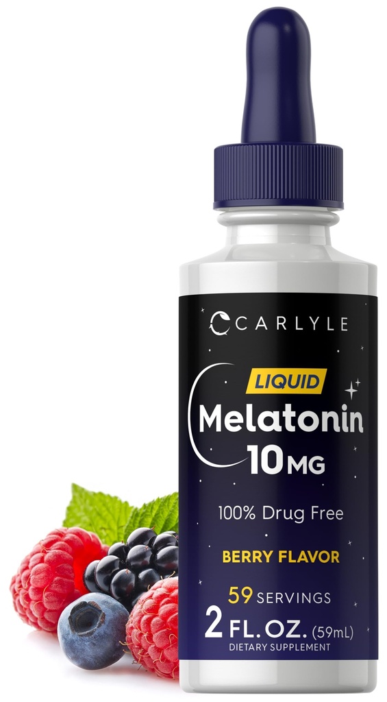 Carlyle Melatonin 10 mg | 2 fl oz Liquid Drops | Berry Flavor | Yetişkinler için | Non-GMO, Vegetarian Supplement