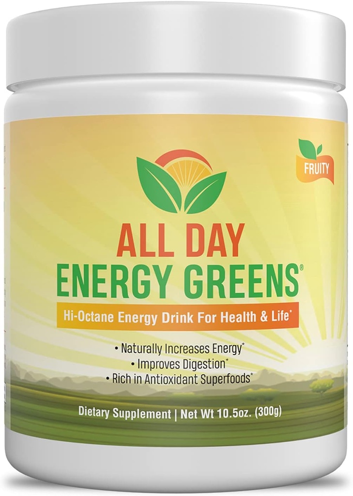 IVL - All Day Energy Greens - Συμπλήρωμα Powder Mix Drink, Greens Powder Superfood - Super Greens Blend για Βέλτιστη Διατροφή, Ενέργεια & Πέψη, Superfood Boost (Fruity Flavor)