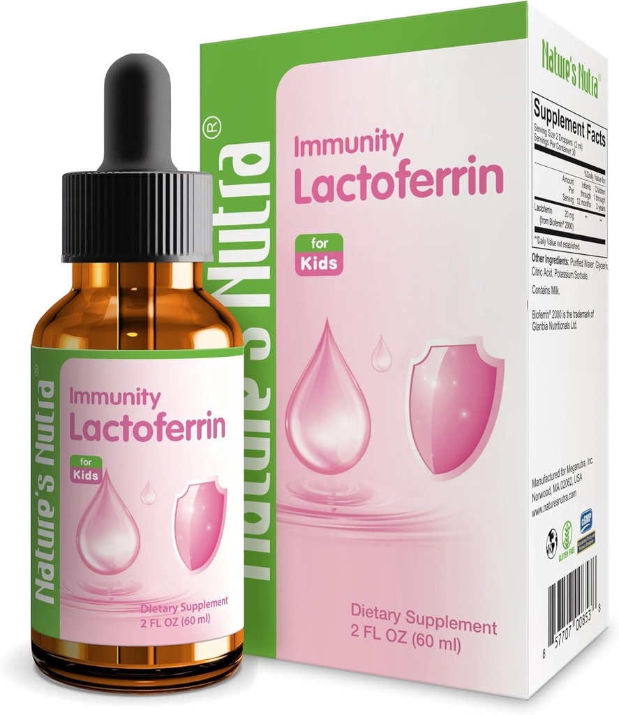 Nature's Nutra Lactoferrin, Premium Liquid Lactoferrin for Baby, Infant, Kids and Children, Non-GMO, Kosher, 2 Fl Oz (60 ml)