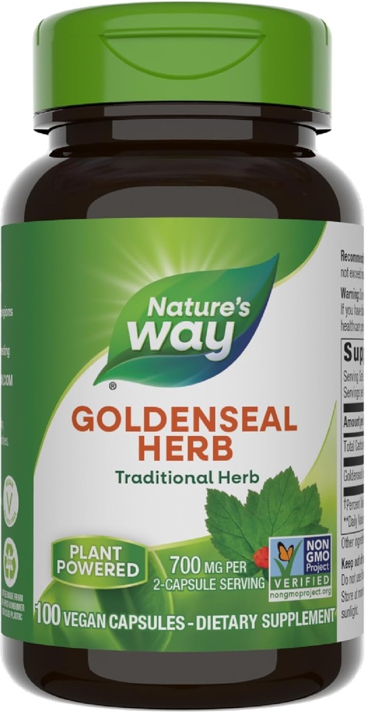 Nature's Way Goldenseal, Traditional Herb, 700 mg per 2-Capsule Serving, Non-GMO Project Verified, Vegan, 100 Capsules