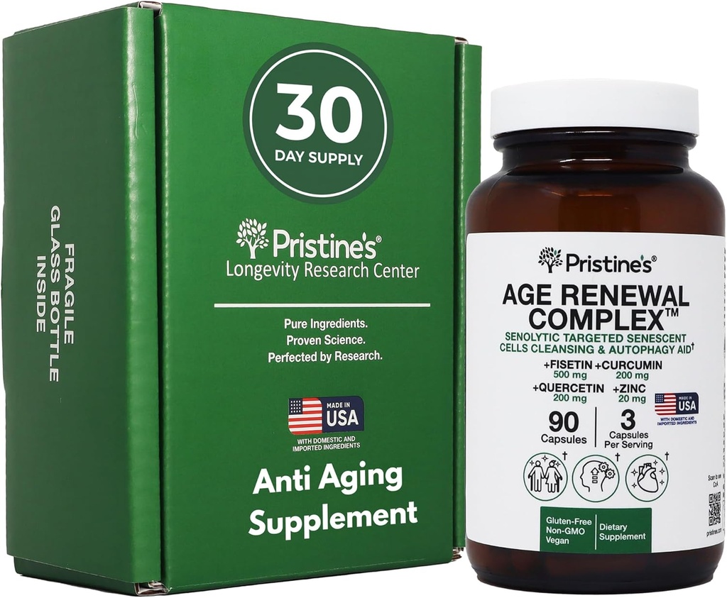 Yaş Renewal Kompleksi ve Anti-Aging Supplement - Hücresel Yeniwal Autophagy Aid Senolytic - Fisetin, Quercetin, Curcumin, çinko - 90 Capsules 30 Day Supply - Heart, Skin, & General Wellness Support