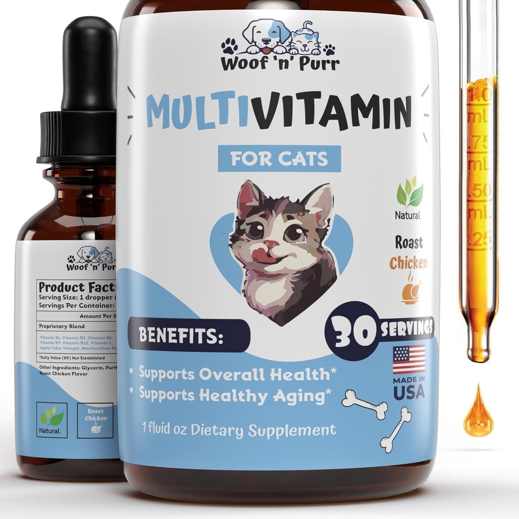 Cat Multivitamin - Sağlıklı Skin & Coat, Ortak Destek, Longevity & More - Cat Vitamins - Cat Supplements & Vitamins - Kapalı Kediler için Kedi Vitaminleri - Kitten Vitaminleri - Cat Immune Support - 1oz