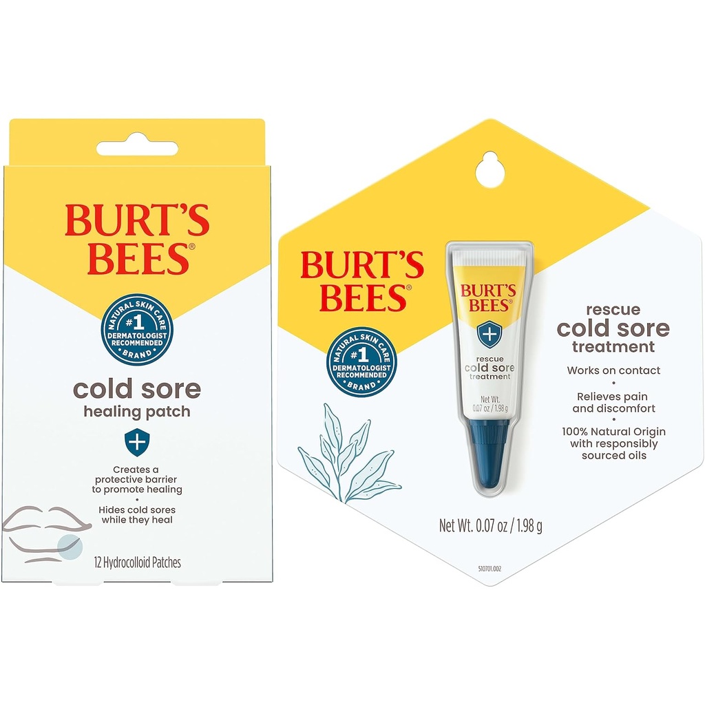 Bees Cold Sore Treatment Bundle με Bee’s Healing Patches και Burt’s Cold Sore Treatment με Rβέντι και φασκόμηλο, προστατεύει, θεραπεύει και ανακουφίζει τα συμπτώματα