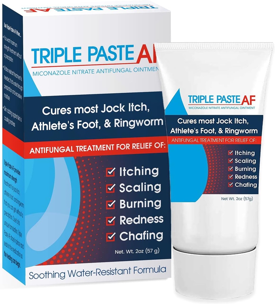 Triple Paste AF Anti Fungal Ointment for Skin Treats Most Athletes Foot and Ringworm - 2 Miconazole Antifungal Cream - 2 Oz Tube (Pazar Mayıs Vary)