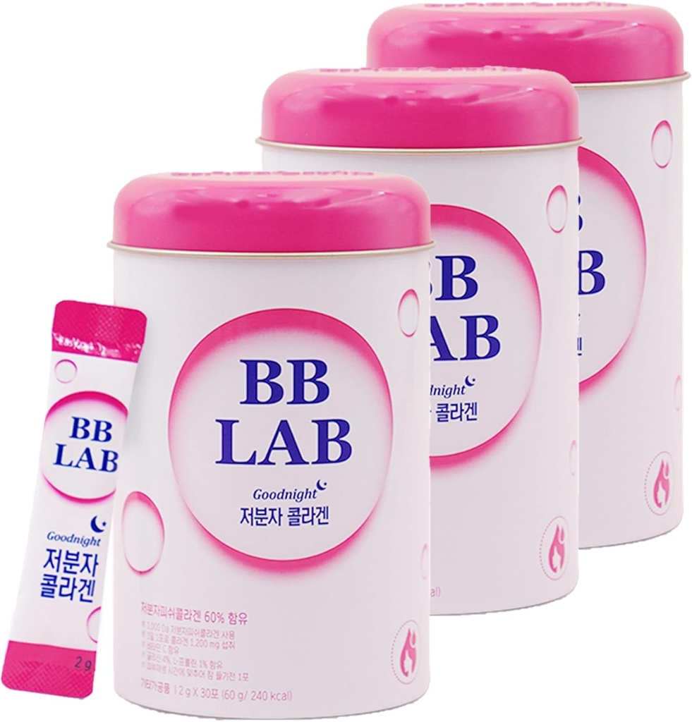 SEOUL BB LAB Goodnight Collagen, Low Molecular Collagen, For Skin & Bone Health, Made in Korea, 1 Moon Supply Per Container, 30 Packets (3)