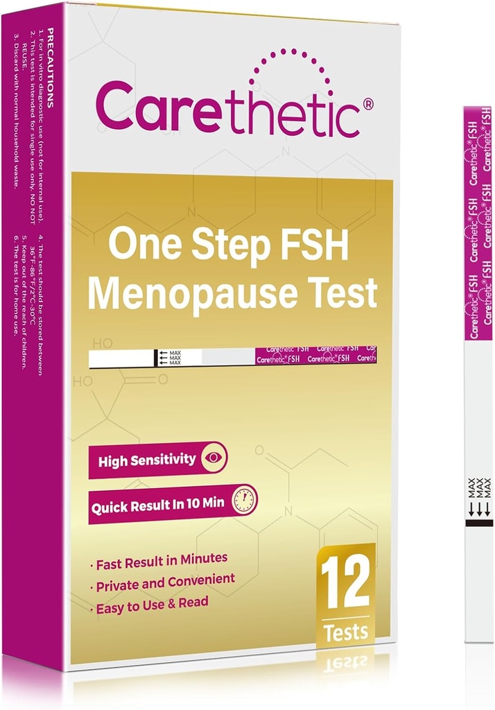 [12 Pack] Carethetic FSH Menopause Test Strips - Rapid at-Home Menopause Stage Test Kit, High-Sensitivity FSH Detection