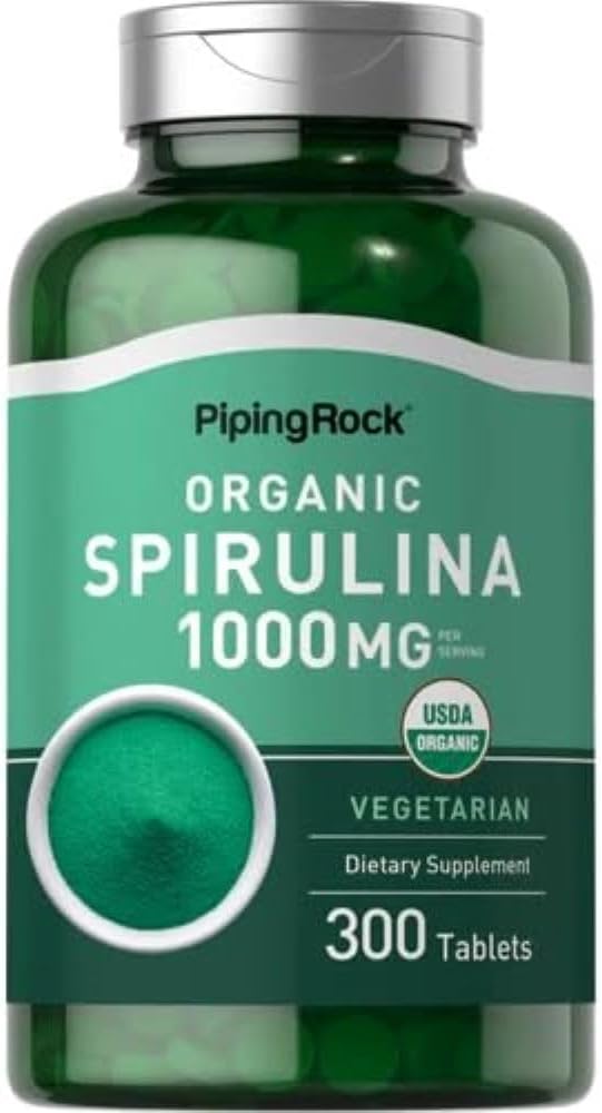 Piping Rock Organic Spirulina | 1000 mg | 300 Tablet | Arthrospira Plansis | Vegetarian, Non-GMO, Gluten Free Supplement Supplement
