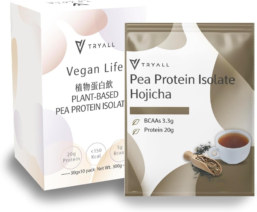 TRYALL Plant Based Pea Protein Toz Isolate (20g of protein) Seyahat Sachets (Hojicha, 10 Packs)