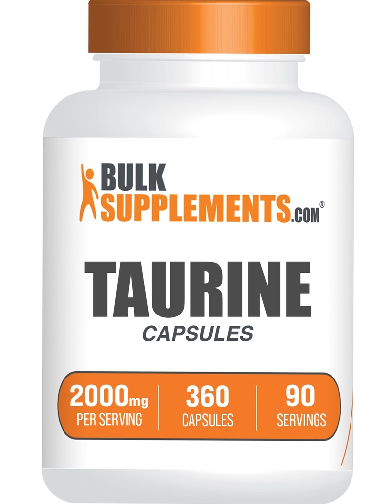 BulkSupplements.com Κάψουλες Ταυρίνης - συμπλήρωμα Ταυρίνης, Ταυρίνη 2000mg, Αμινοξέα για την Υγεία της Καρδιάς, Ταυρίνη Χάπια - Χωρίς γλουτένη, 4 Ταυρίνη 500mg Κάψουλες ανά Σερβίρισμα (2000mg), 360 Κάψουλες