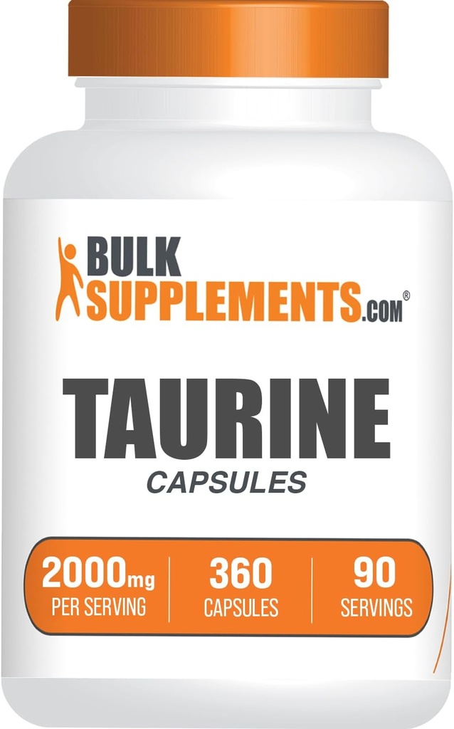 BulkSupplements.com Taurine Capsules - Taurine Supplement, Taurine 2000mg, Kalp Sağlığı için Amino Asitler, Taurine Pills - Gluten Free, 4 Taurine 500 mg Capsules per Service (2000 mg), 360 Capsules