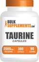 BulkSupplements.com Taurine Capsules - Taurine Supplement, Taurine 2000mg, Kalp Sağlığı için Amino Asitler, Taurine Pills - Gluten Free, 4 Taurine 500 mg Capsules per Service (2000 mg), 360 Capsules