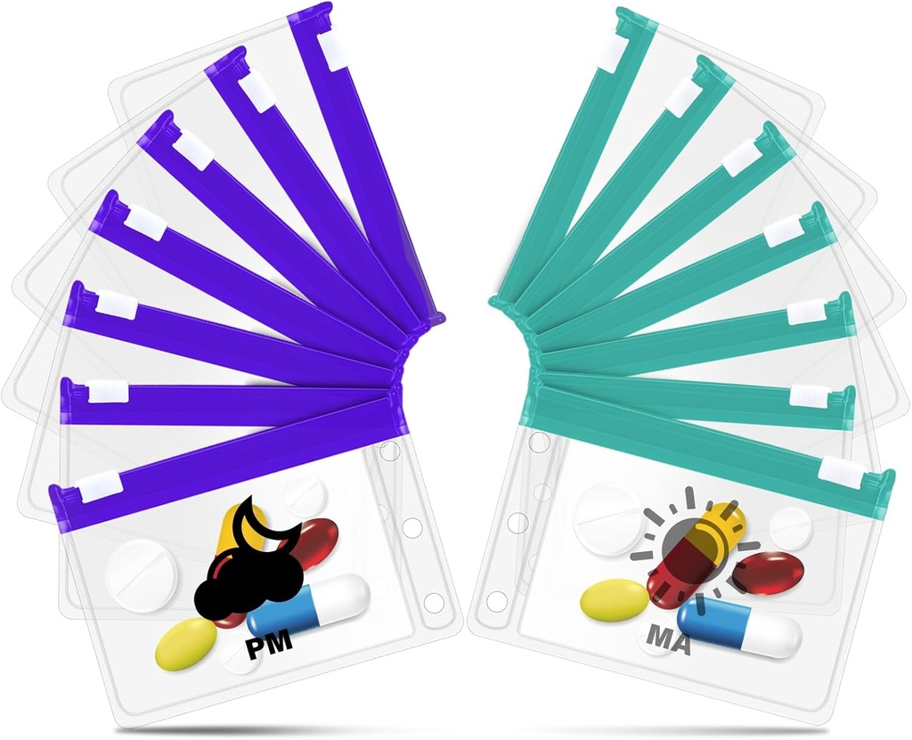 A7-S Pill Pouches για A7 Ring Binder, Weekly Pill Organizer 2 φορές την ημέρα, Pill Loose-Leaf Αποθήκευση με Cyan&Purple-Coded Medicine Pouches, Reuseable Travel Medicine Organizer