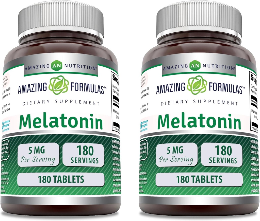 Amazing Formulas Melatonin Supplement | 5 Mg Per | 180 Tablet | Non-GMO | Gluten Free | Made in USA | Pack of 2