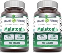 Amazing Formulas Melatonin Supplement | 5 Mg Per | 180 Tablet | Non-GMO | Gluten Free | Made in USA | Pack of 2