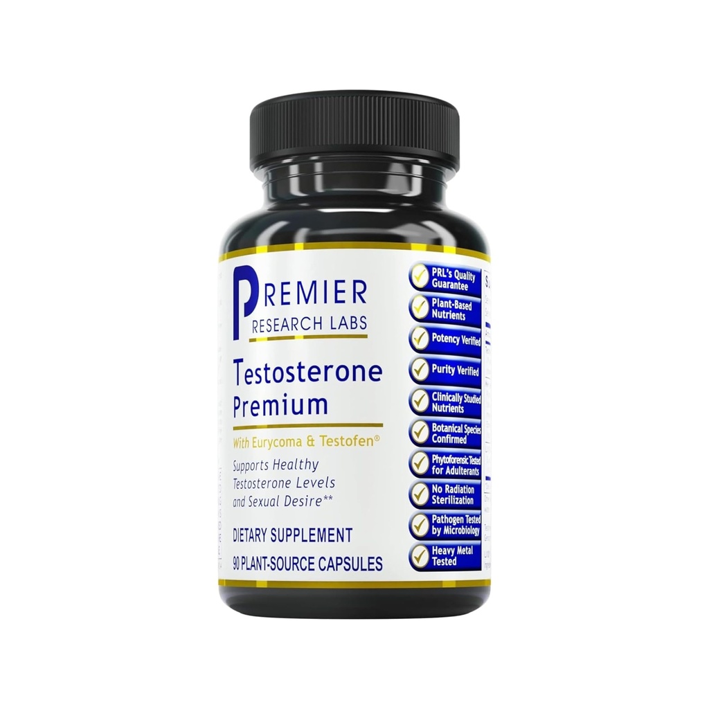 Premier Research Labs Testosterone Premium - Συμπλήρωμα τεστοστερόνης για τους άνδρες, όλα τα φυσικά Testosterone Complex, Premier Labs Testosterone Support, Fenugreek, Cordyceps & Maca - 90 κάψουλες χορτοφάγων