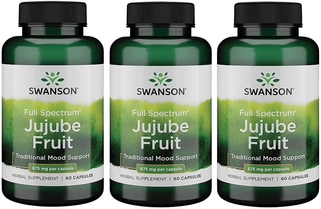 Swanson Jujube Φρούτα - Full Spectrum βοτανικό συμπλήρωμα Προώθηση ενός ήρεμου & χαλαρωμένο νου - Φυσική Φόρμουλα Υποστήριξη Στρες & Mood Υποστήριξη - (60 κάψουλες, 675mg Καθένα) 3 Pack