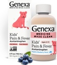 Genxa Kids Acetaminophen Pain & Ateş Oral Suspension Tıp - 4oz - Çocuklar için 2 - 11 Yıl Yaşlı, Temporly acı ve ateş belirtileri rahatlatır, 5 mL- Organik Blueberry Flavor