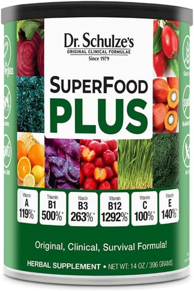 Dr. Schulze'nin SuperFood Plus | Vitamin ve Mineral Herbal Mekanik | Günlük Beslenme | Gluten-Free and Non-GMO | Vegan | 14 Ounce Toz | Ambalaj Vary