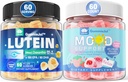 Sugar Free Lutein 20 mg Zeaxanthin, Gummies + Natural Calm Ashwagandha ve Vegan Omega 3 ile Yetişkinler için Gummies doldurdu
