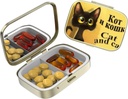 Cute Small Pill case for Pockets & Purses,Elegant Pill Box Makes a Great Gift,2 Compartment Travel Medicine Organizer Stores Progesterone,Capsule Pills, Ibuprofen, Vitamins, Earrings Back-Bronze Cat