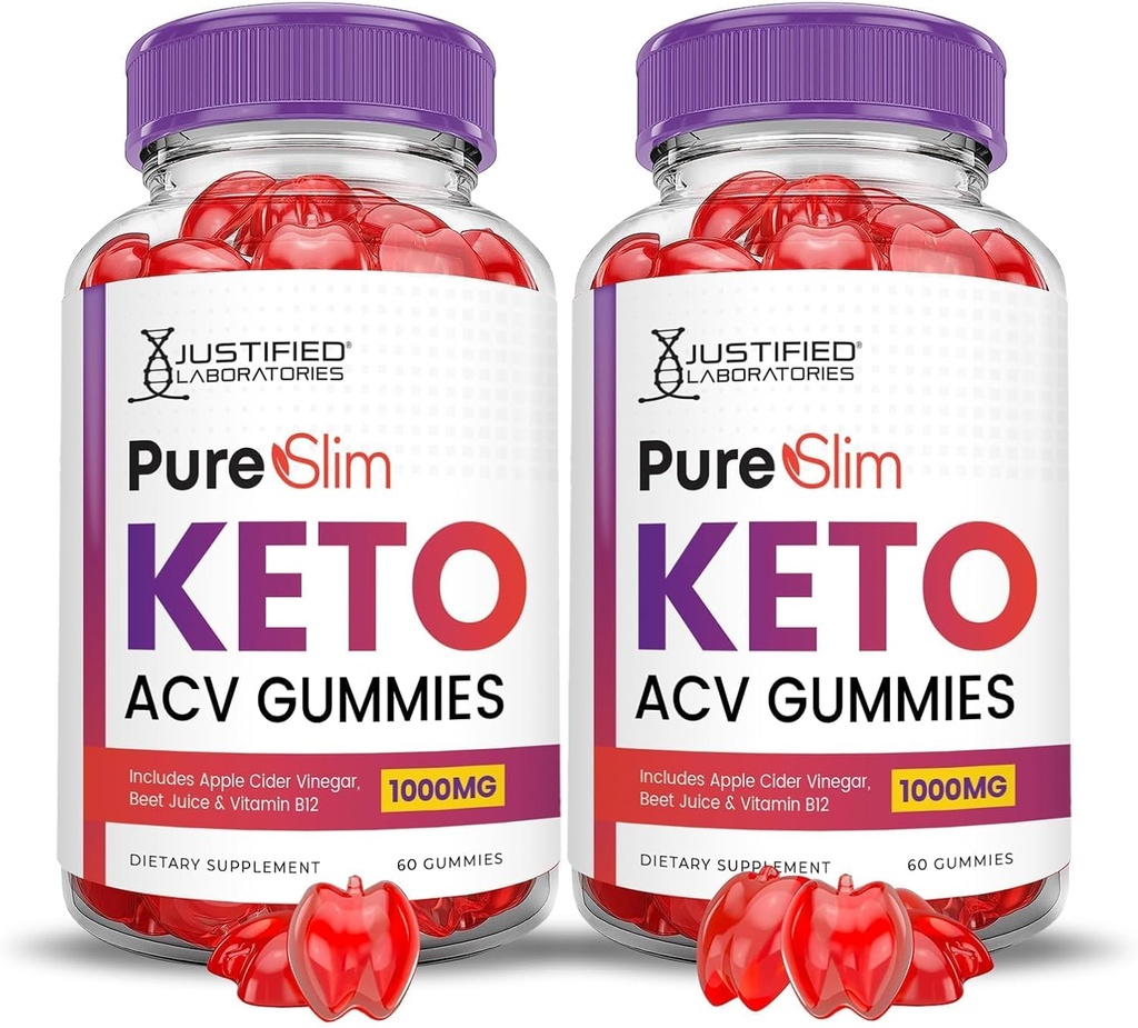 Justified Laboratories (2 Pack Pure Slim DW ACV Gummies Advanced Formula 1000MG PureSlim Keto Gummies Apple Cider Vinegar Formula B12 Vegan Non GMO 120 Gummys