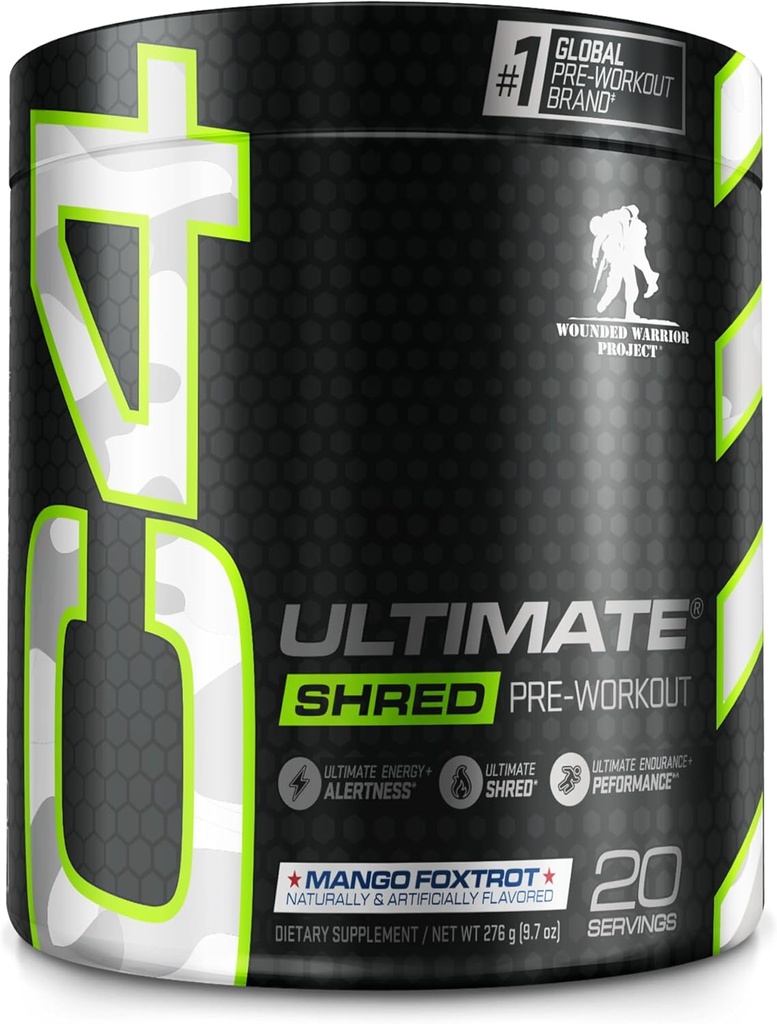 Cellucor C4 Ultimate Ked x Yaralanan Savaşçı Projesi Pre Workout Toz, Erkekler ve Kadınlar için Fat Burner, Ginger Root Extract, Mango Foxtrot, 20 Hizmetler ( 1)