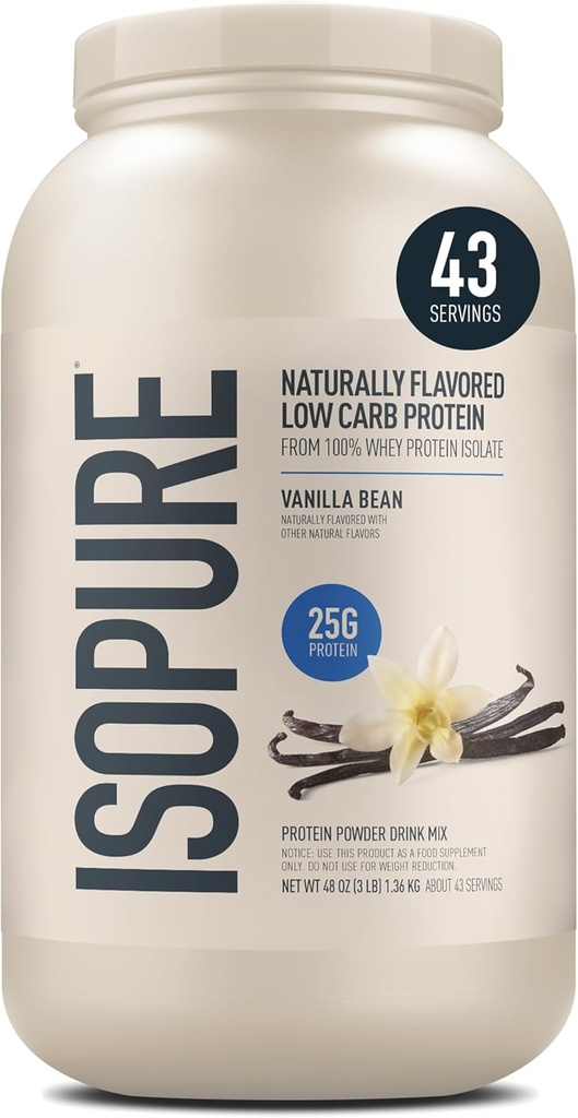 Isopure Low Carb 100% Pure Whey Isolate protein Toz, Lactose Free, Gluten Free, With Vitamins, Vanilla, 25g Protein Per Hizmeti, 3 Lbs, 40 Hizmet (Pazarlama May Vary)