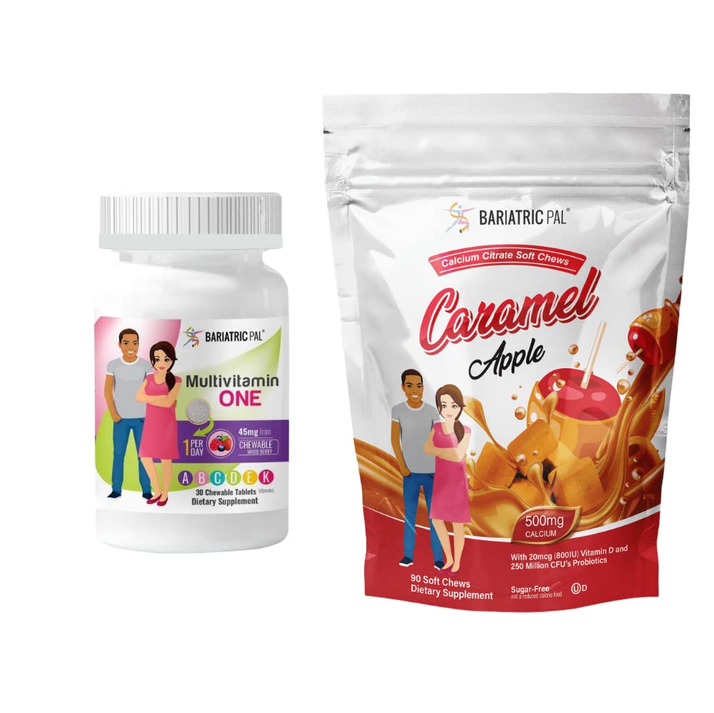 BariatrikPal 30 günlük Bariatrik Vitamini (Günde BİR 1'i çok az) 45 mg Demir Chewable - Karma Berry ve Gıda Citrate Soft Chews 500 mg Probiyotiks - Caramel Apple)