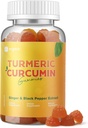 Turmeric Gummies με Μαύρο Πιπέρι για Φλεγμονή, Turmeric και Ginger συμπλήρωμα για την Ανοσολογική Κοινή Υποστήριξη, Ζάχαρη Δωρεάν Κουρκουμίνη Ginger Gummies για Ενήλικες Vegan Μη-GMO
