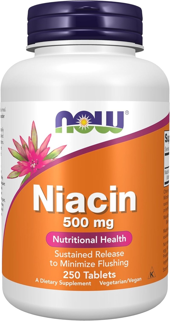Şimdi Gıdalar Tamamlıyor, Niacin (Vitamin B-3) 500 mg, Sustained Release, Beslenme Sağlığı, 250 Tablet