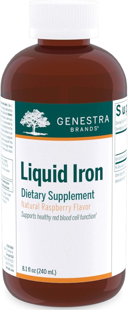 Genstra Brands Liquid Iron | Colloidal Mineral Supplement | Doğal Raspberry Flavor | 8.1 fl. oz.