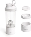 Protein Shaker Tritan Şişe Pill/Powder Storage Konteyner ile Protein Shakes-pre egzersiz şişe-Mixer Cup-Gym Sport Water Şişe ile Wiresk Balls White