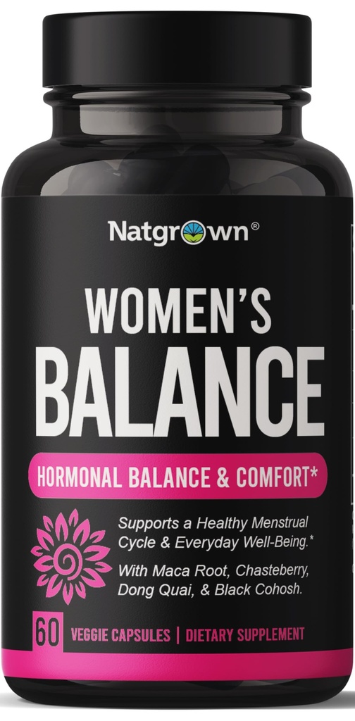 Natgrown Hormonu Kadınlar için Dengeli Hormonlar ve Ferttitude Hormonal & Menstrual Support için Tamamlayıcı, Yardım Hot Flashes - Maca Root, Vitex, Dong Quai & Black Cohosh Kompleksi -Vegan Capsules