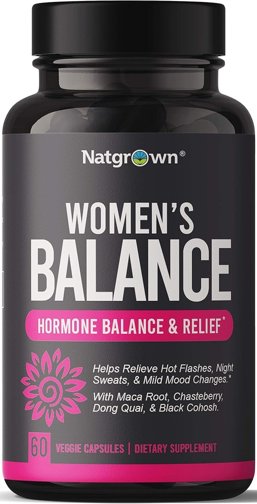 Natgrown Hormonu Kadınlar için Dengeli Hormonlar ve Ferttitude Hormonal & Menstrual Support için Tamamlayıcı, Yardım Hot Flashes - Maca Root, Vitex, Dong Quai & Black Cohosh Kompleksi -Vegan Capsules