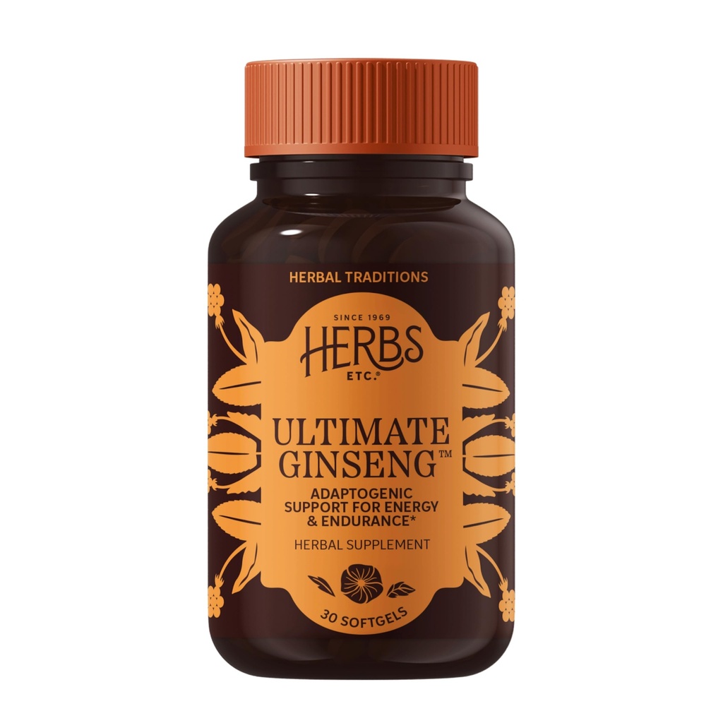 Βότανα Etc. Ultimate Ginseng Softgels - Υποστήριξη Συνεχής Φυσική Δραστηριότητα - Βοηθήματα Εγκεφαλική Υγεία - Υποστηρίζει Καθημερινή Σταματίνα για Φυσική & Πνευματική Δραστηριότητα - Χωρίς Γλουτένη - 30 Softgels (30 Services)