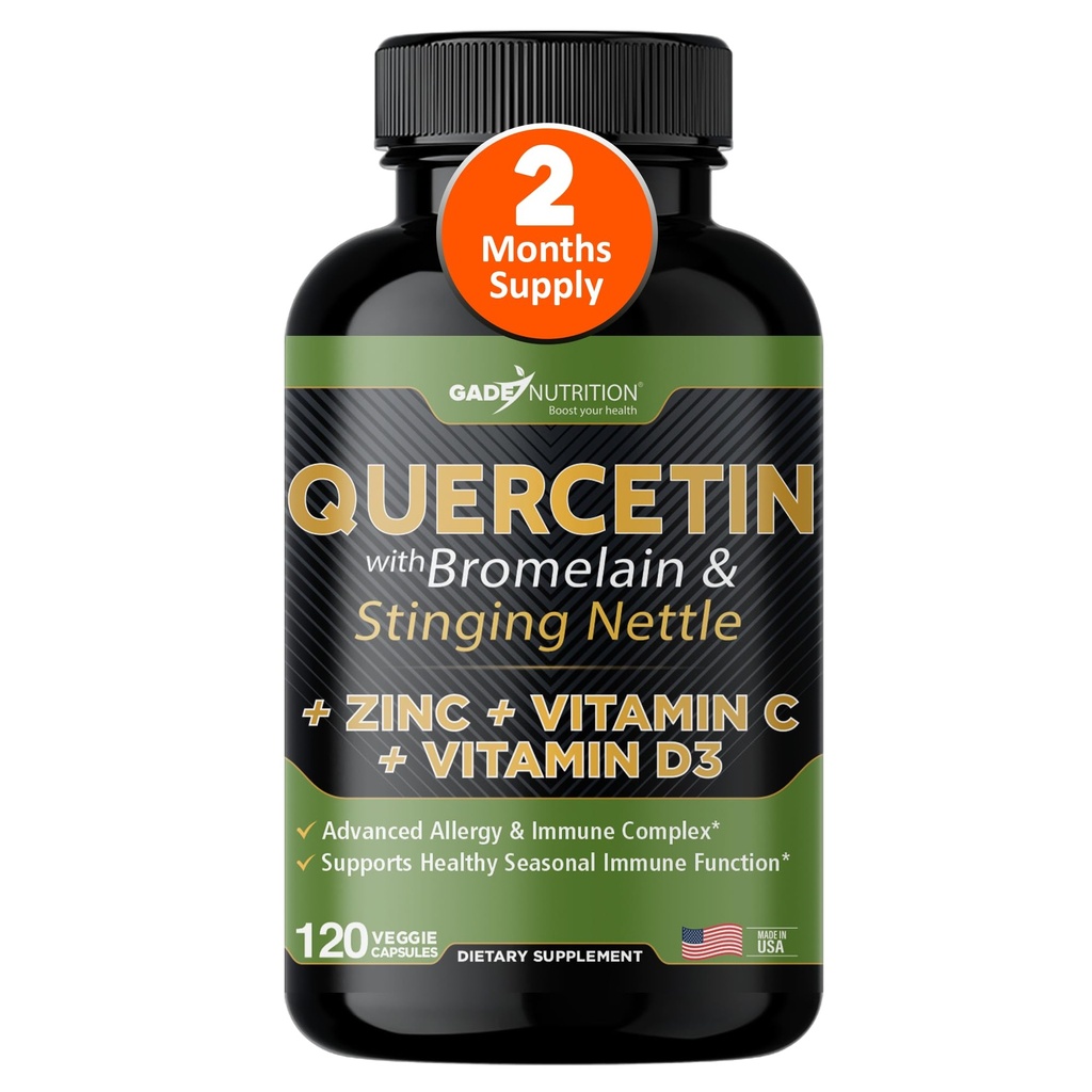 C ve çinko ile Quercetin - Nettle Quercetin - Quercetin 500 mg - Bromelain - çinko Quercetin + Vitamin D3 - 120 Veggie Caps - (Non-GMO, Gluten-Free, Vegan) - 2 ay Supply