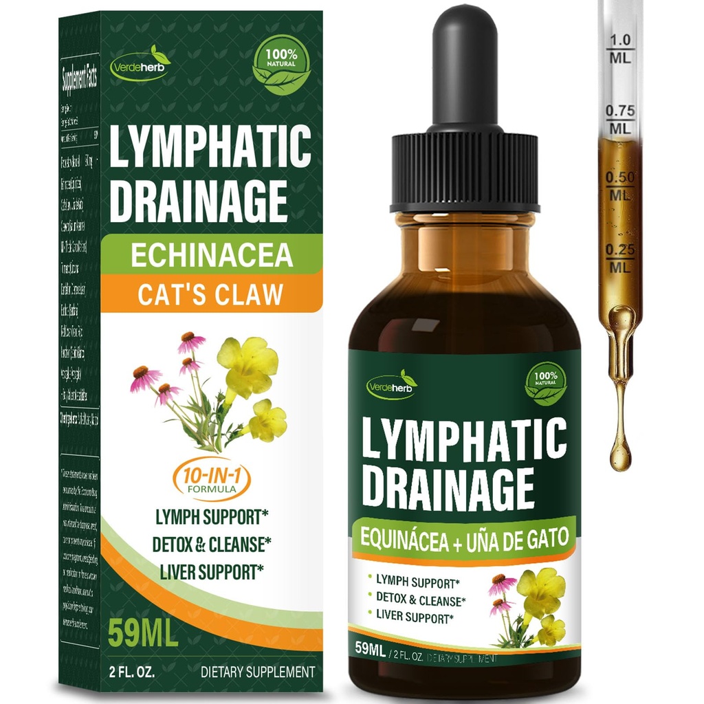 Cleavers Lymphatiage Drops Gelişmiş Lymph System Detox Cleanse, Echinacea, Milk Thistle, Cats Claw, Turmeric, Dandelion, Burdock Immune Support Supplement. 2oz
