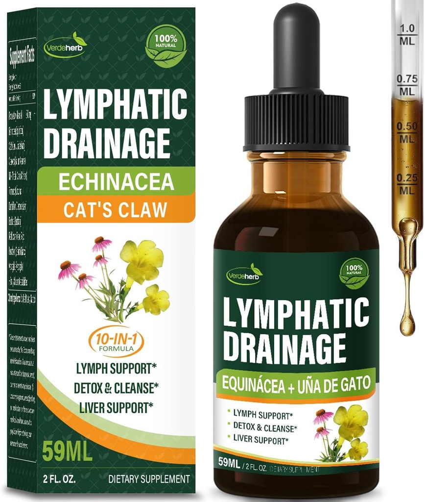 Cleavers Lymphatiage Drops Gelişmiş Lymph System Detox Cleanse, Echinacea, Milk Thistle, Cats Claw, Turmeric, Dandelion, Burdock Immune Support Supplement. 2oz